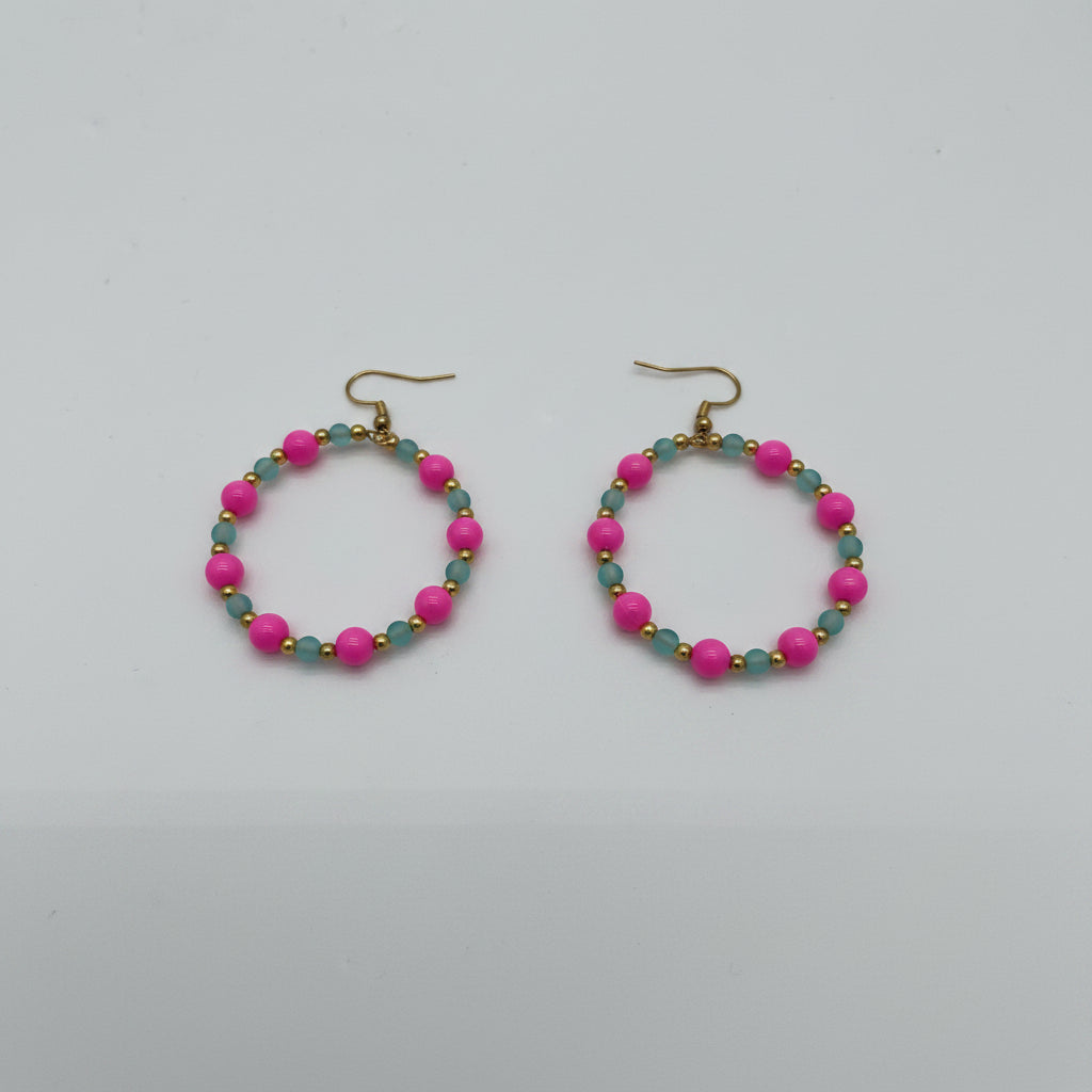 BEADED CIRQUE HOOPS - PINK/TURQUOISE
