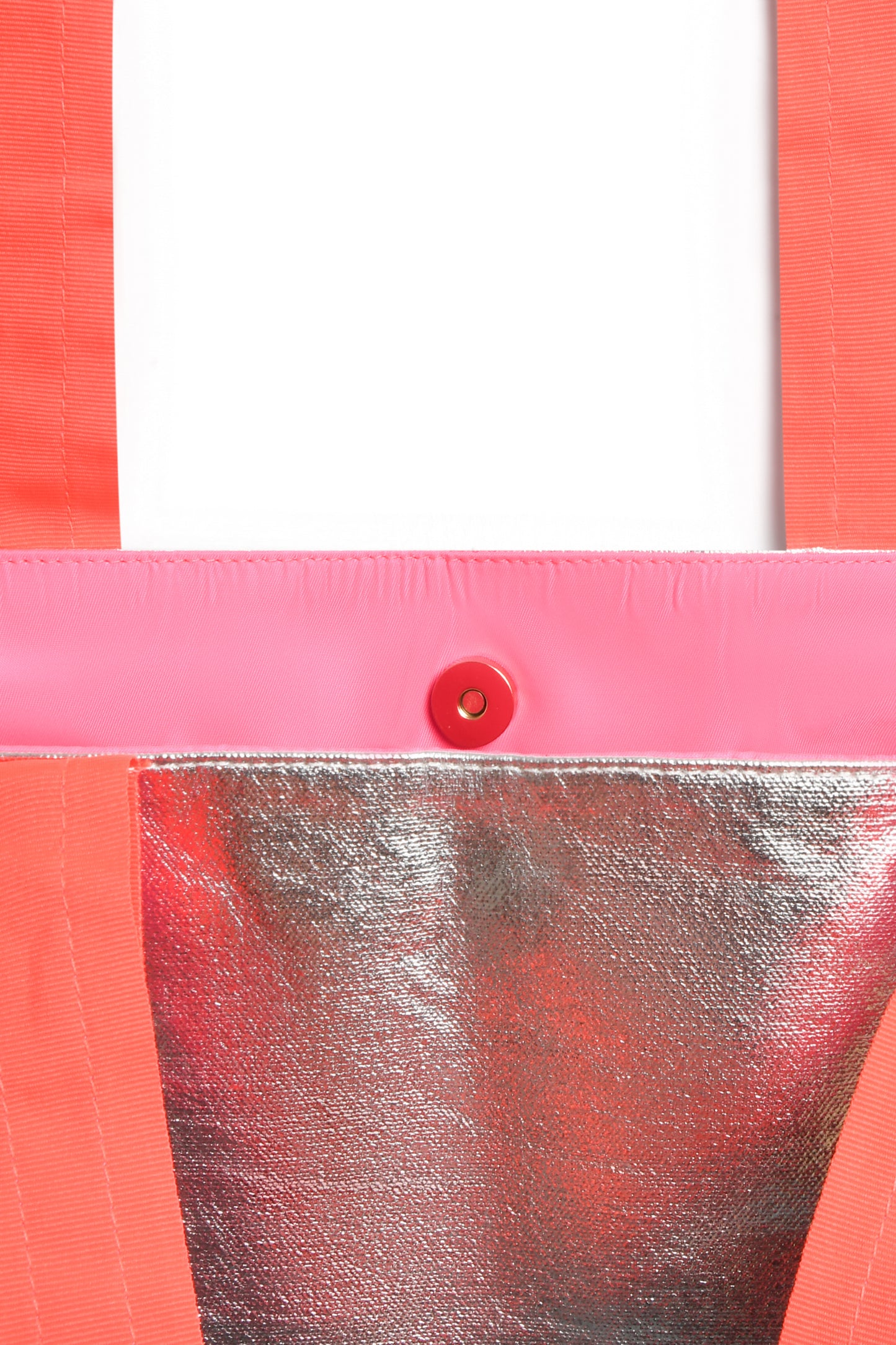 SHEENY SILVER BEACH BAG with NEON STRAPS