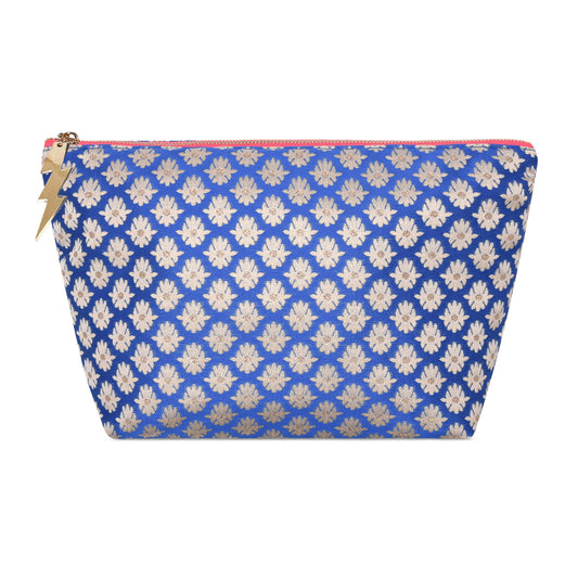 LARGE BLUE WOVEN FLOWER POUCH