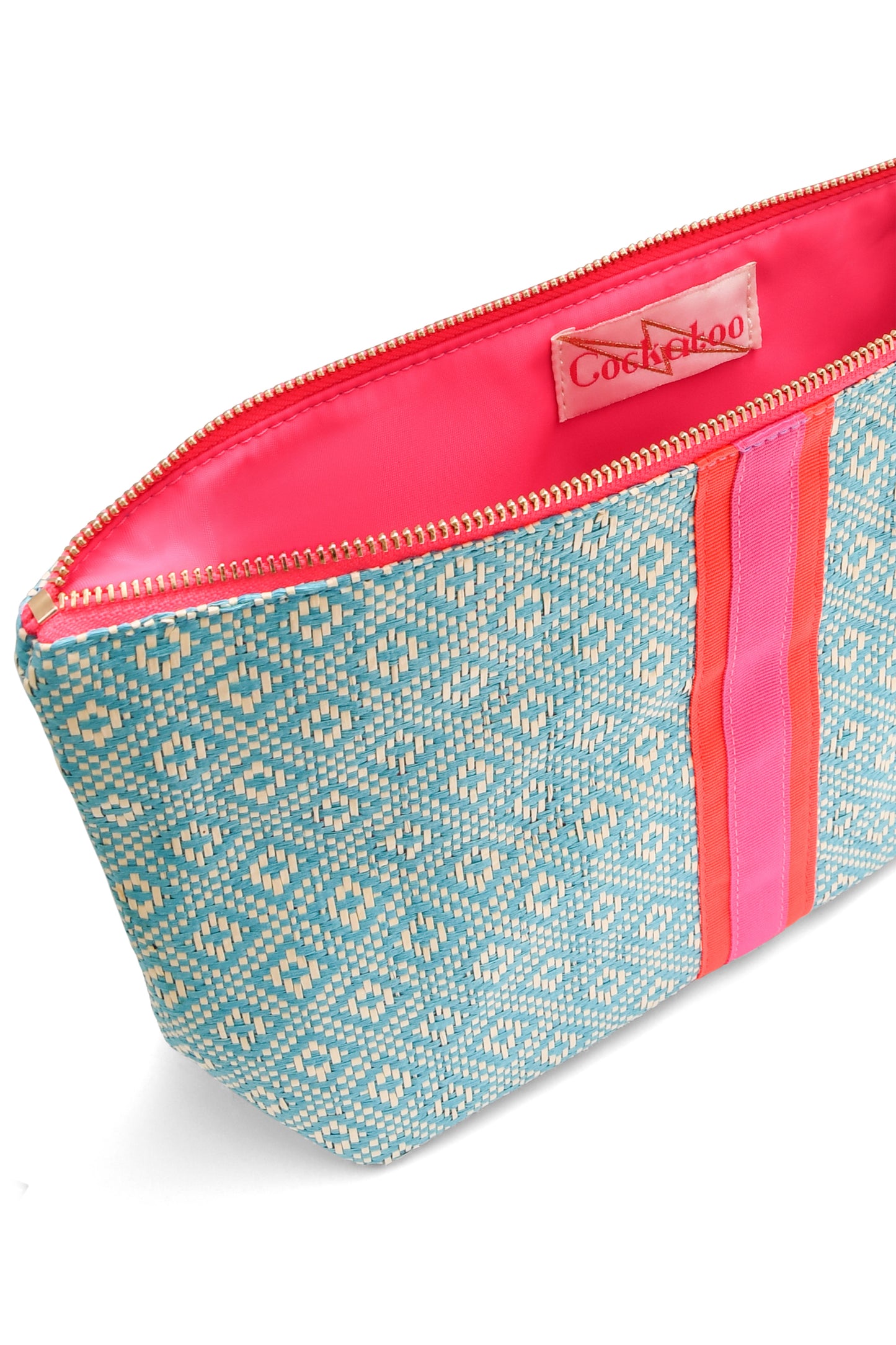 LARGE TURQUOISE DIAMOND WEAVE BAG POUCH