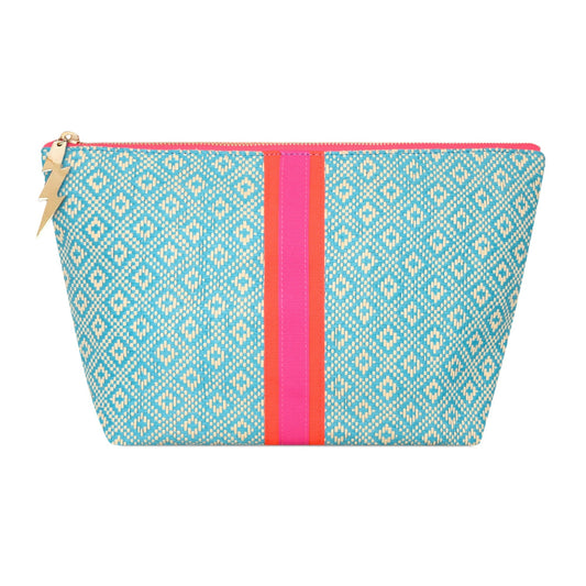LARGE TURQUOISE DIAMOND WEAVE BAG POUCH