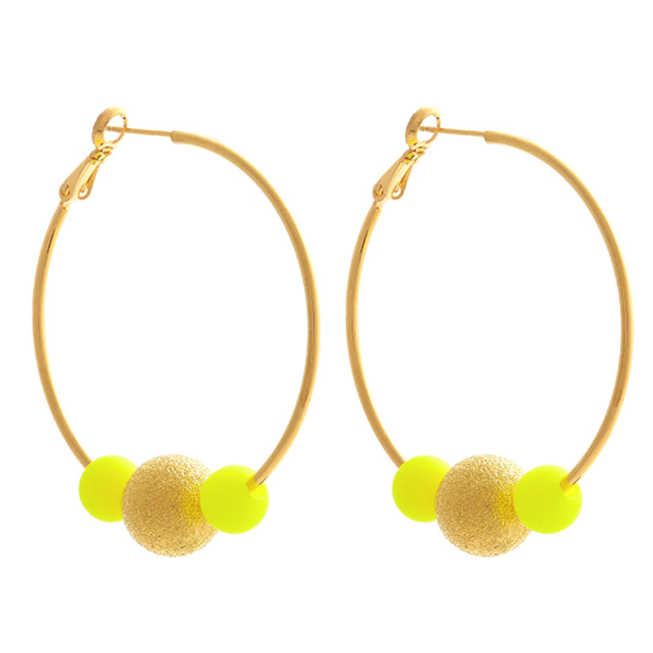 LARGE YELLOW DISCO HOOPLA EARRINGS