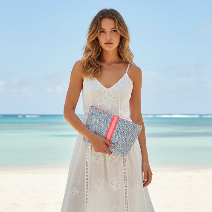 LARGE BLUE  DIAMOND BAG with PINK