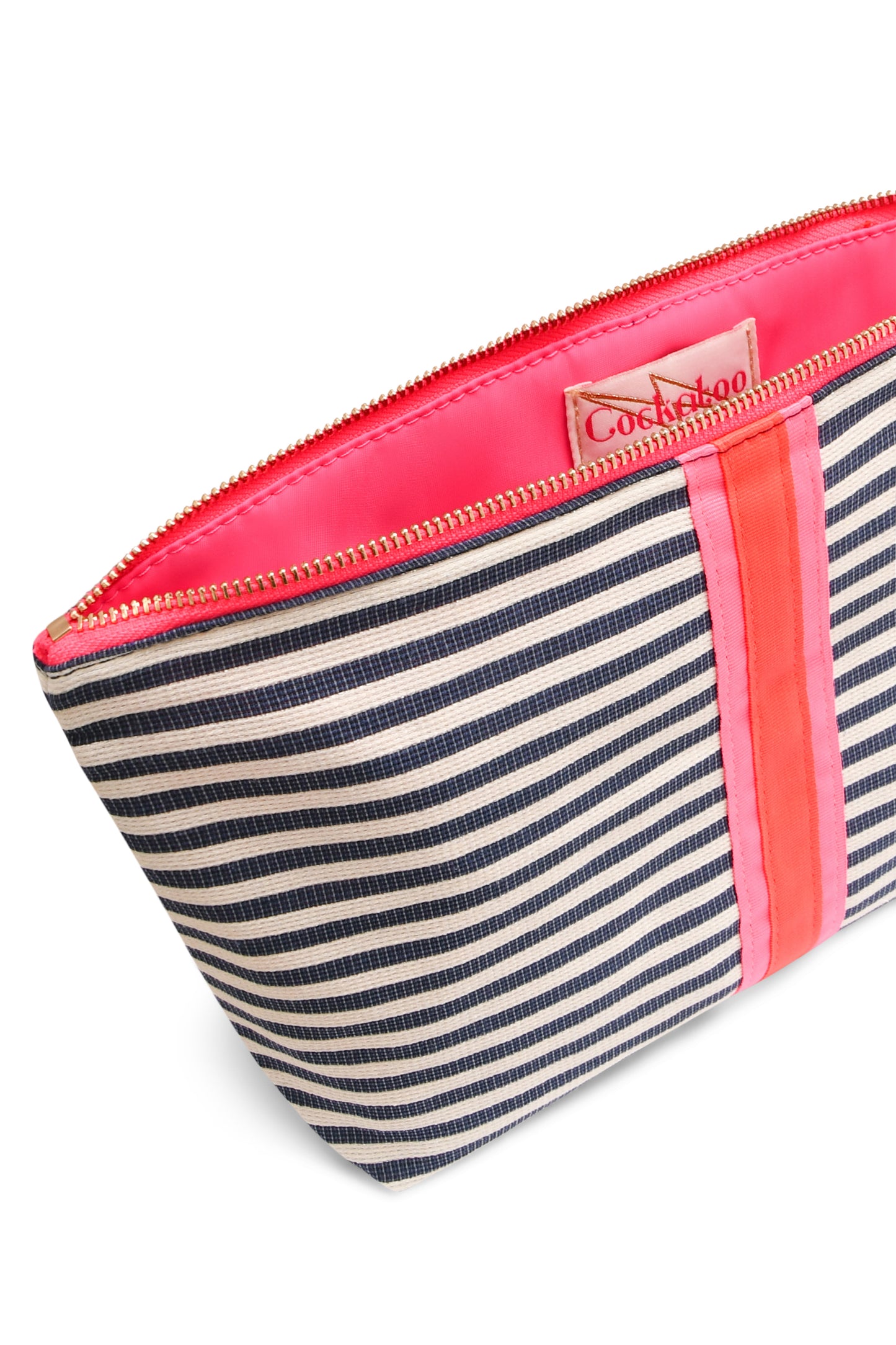 LARGE NAVY CREAM STRIPE BAG POUCH