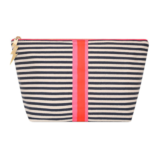 LARGE NAVY CREAM STRIPE BAG POUCH