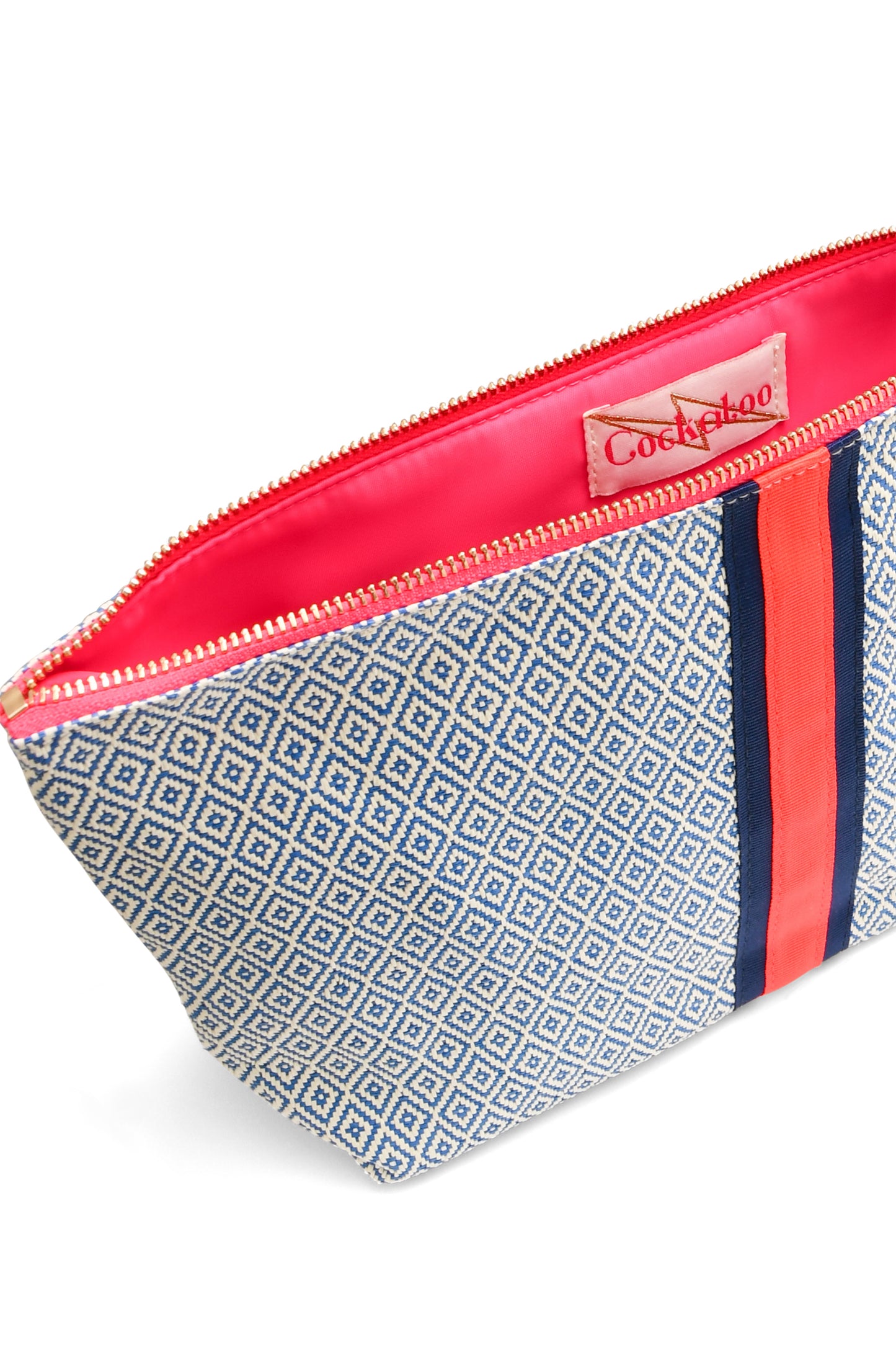 LARGE BLUE & CREAM DIAMOND BAG