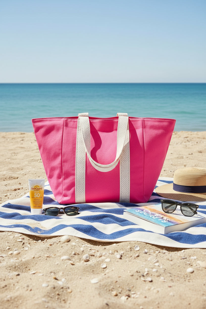 PURPLE COTTON CANVAS BEACH BAG Cockatoo
