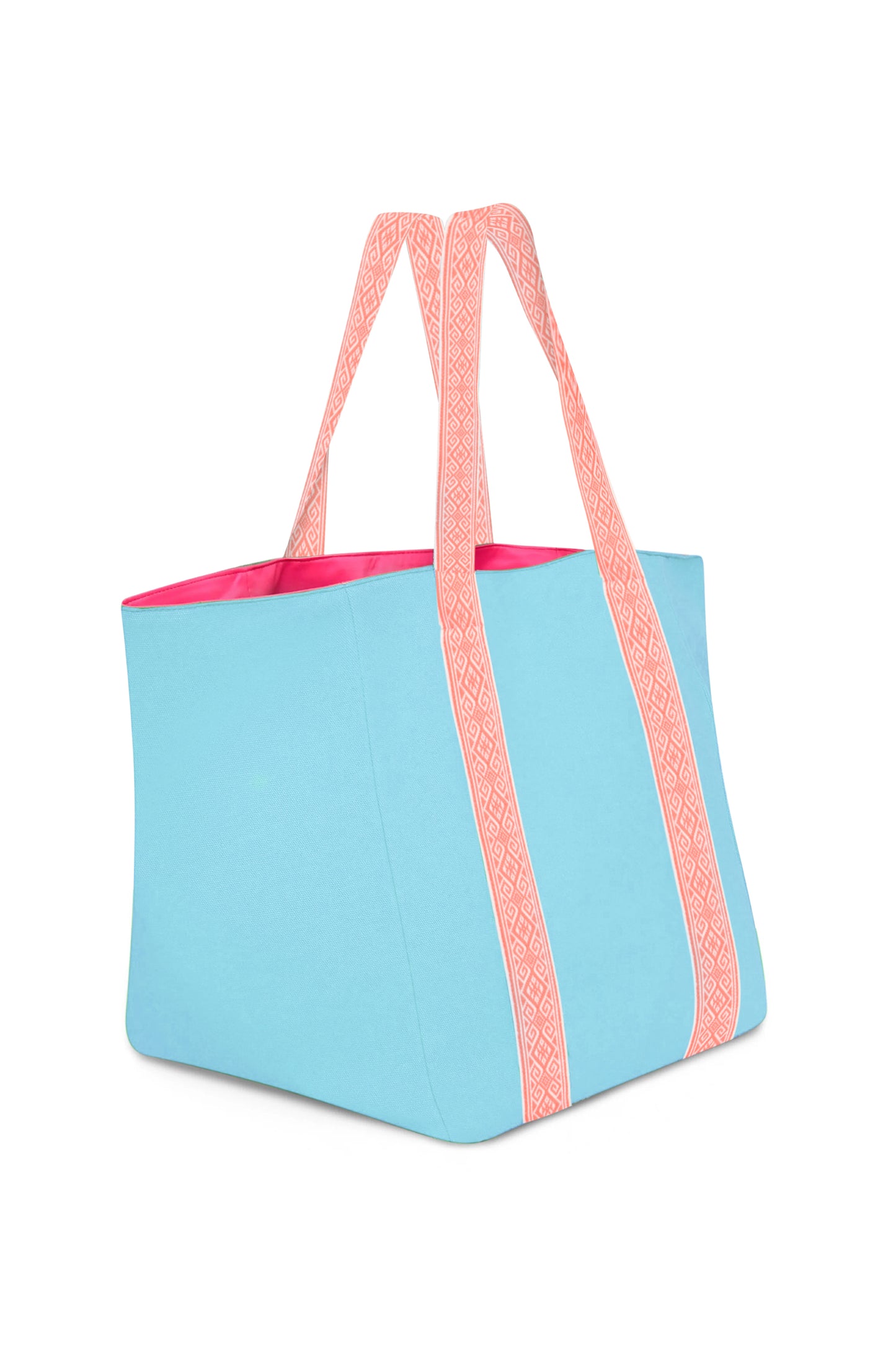 TURQUOISE COTTON CANVAS BEACH BAG