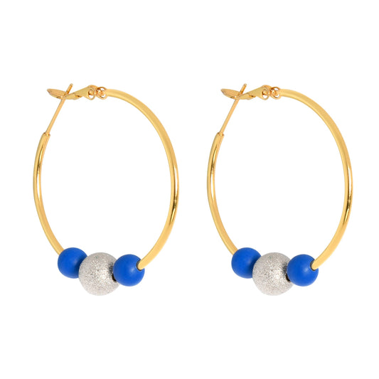 MEDIUM DISCO HOOPLA EARRINGS - BLUE/SILVER