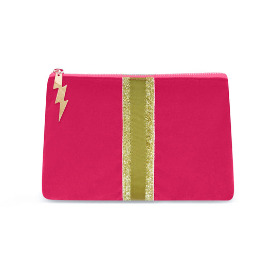 Pink Velvet Clutch Bag (Gold stripe)