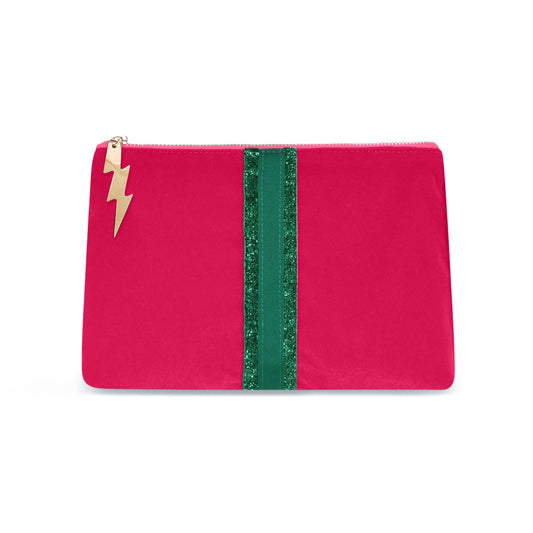 Pink Velvet Clutch Bag (Green stripe)