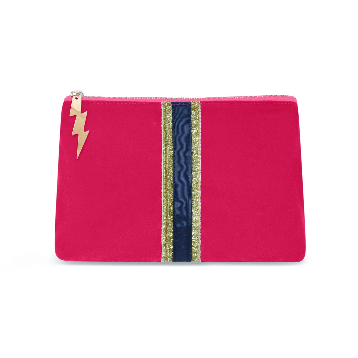 Pink Velvet Clutch Bag (Navy/Gold stripe)