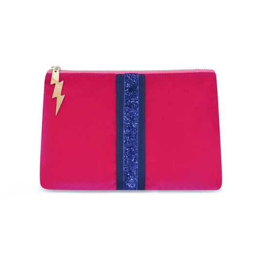 Pink Velvet Clutch Bag (Blue stripe)