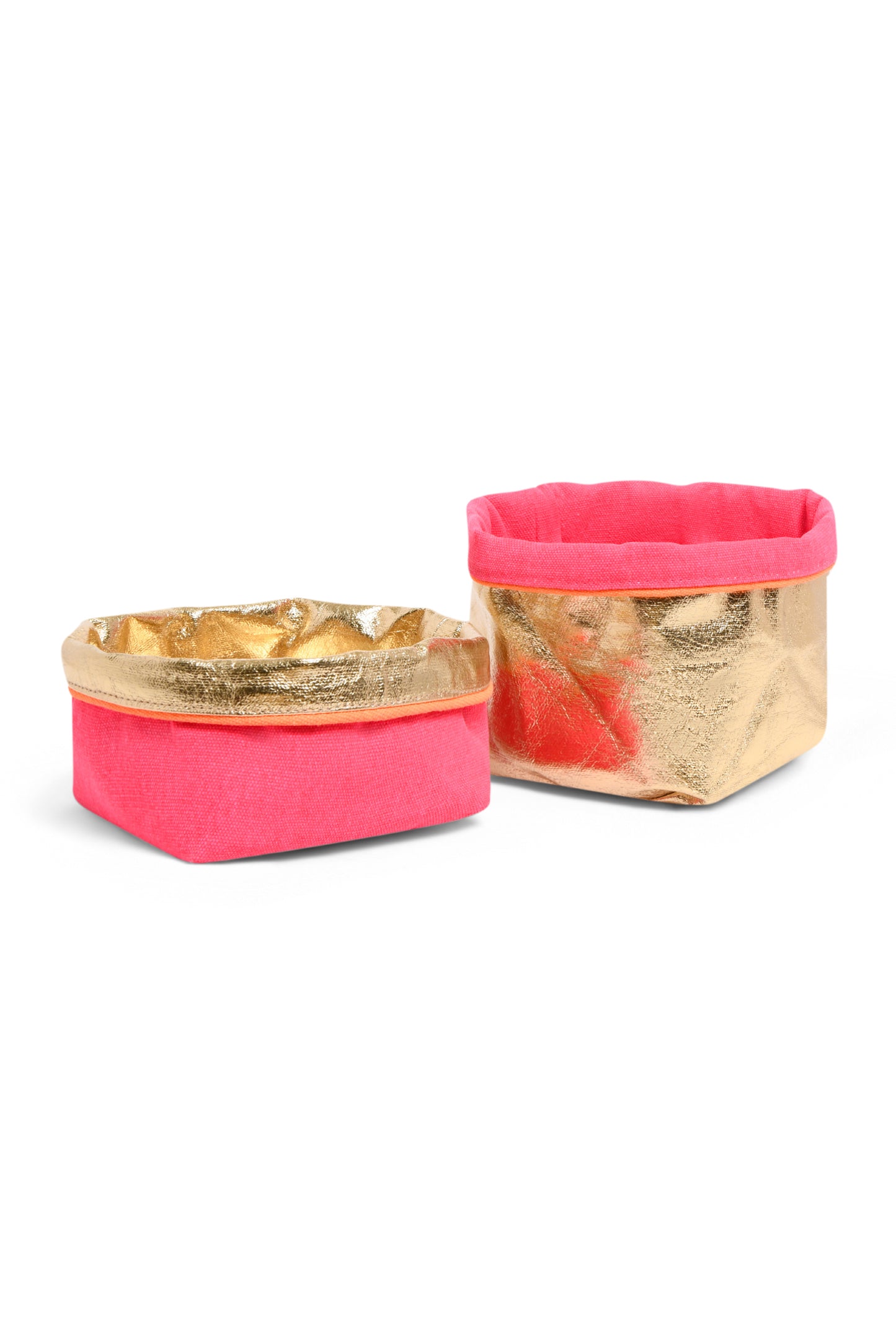 REVERSIBLE OLIVE FABRIC STORAGE POT | PINK/GOLD