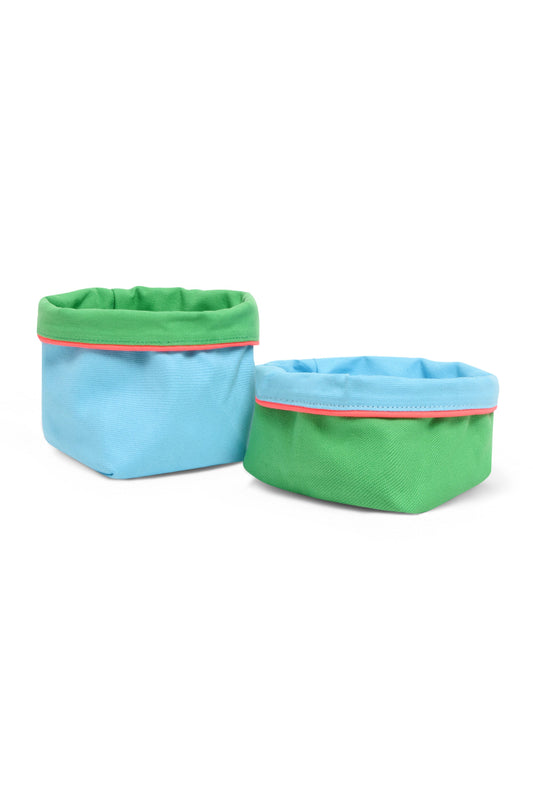 REVERSIBLE OLIVE FABRIC STORAGE POT | GREEN/TURQUOISE Cockatoo