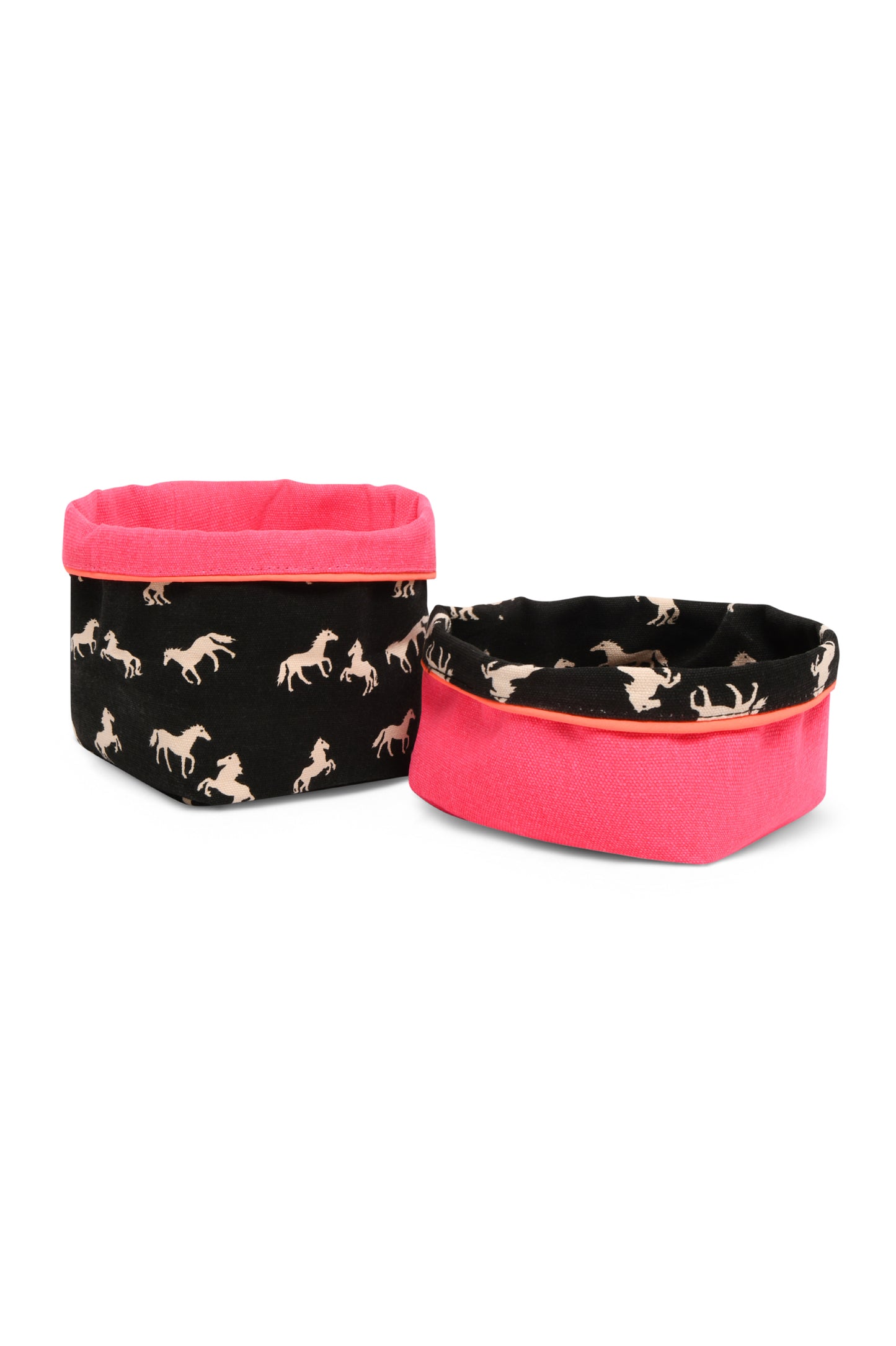 REVERSIBLE OLIVE FABRIC STORAGE POT | PONIES/PINK