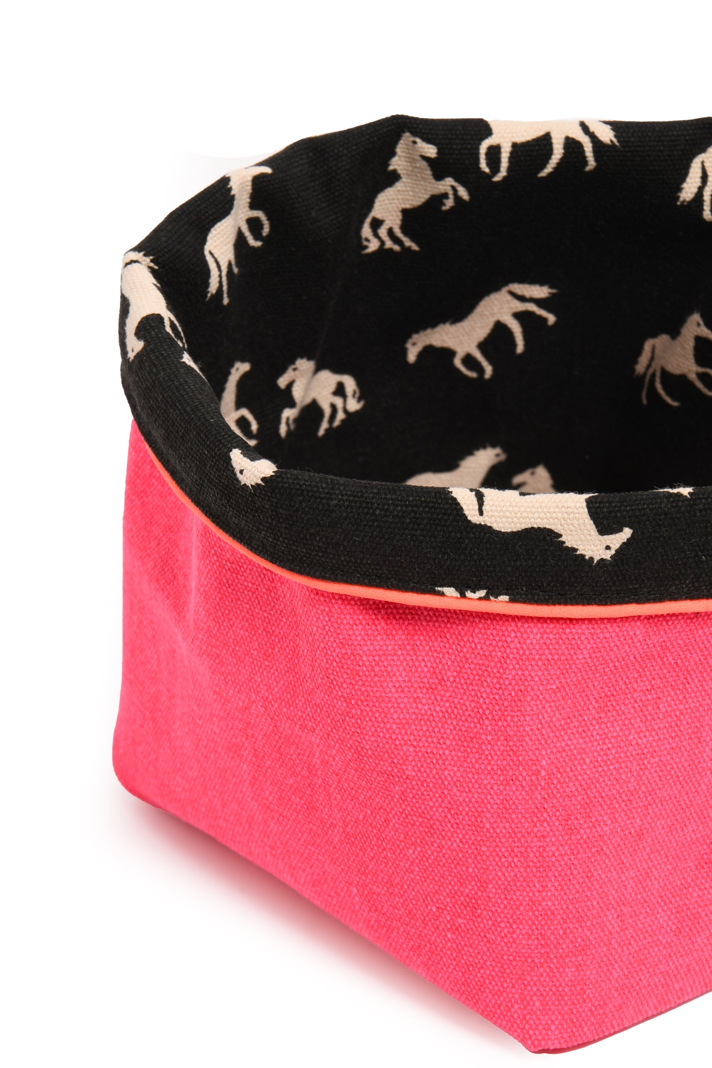 REVERSIBLE OLIVE FABRIC STORAGE POT | PONIES/PINK
