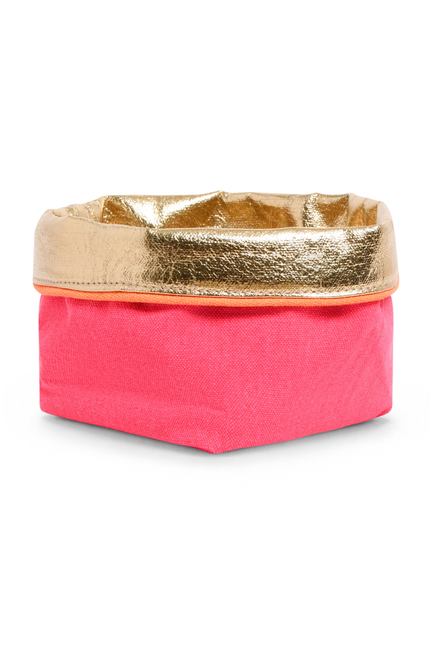 REVERSIBLE OLIVE FABRIC STORAGE POT | PINK/GOLD