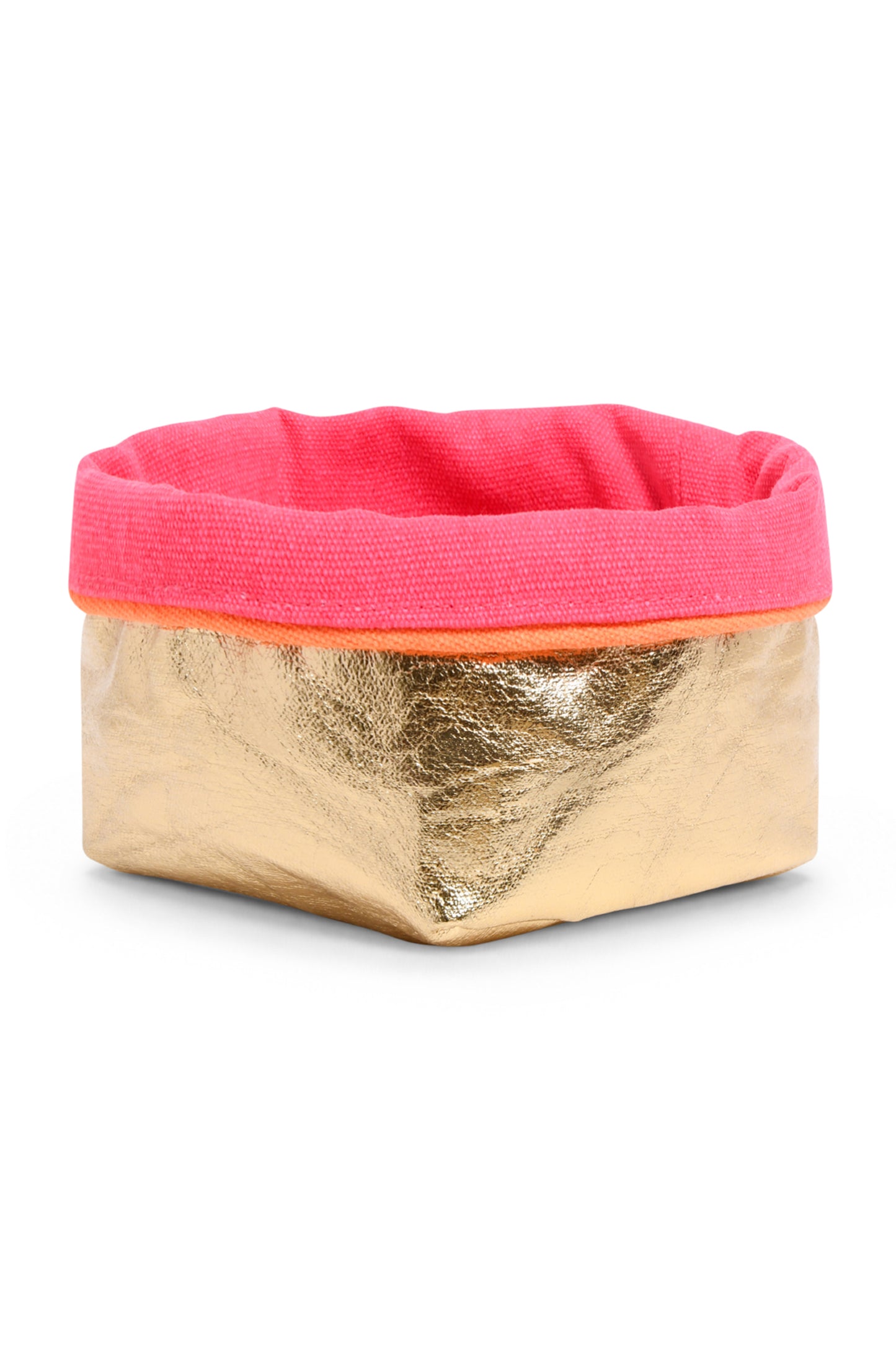 REVERSIBLE OLIVE FABRIC STORAGE POT | PINK/GOLD