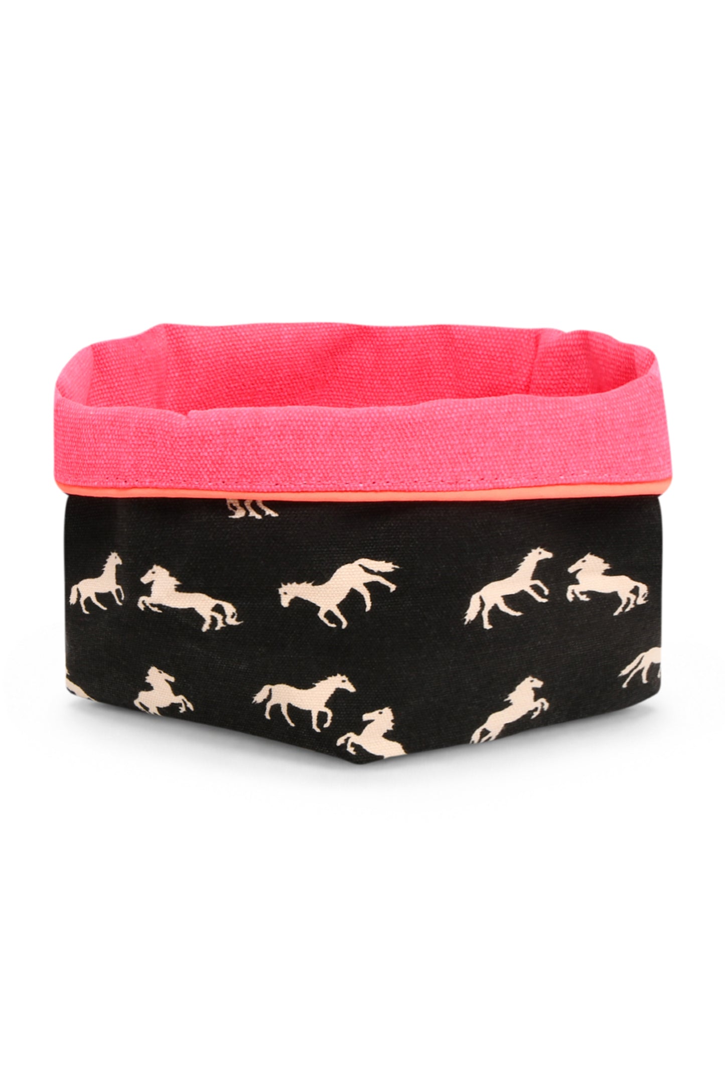 REVERSIBLE OLIVE FABRIC STORAGE POT | PONIES/PINK