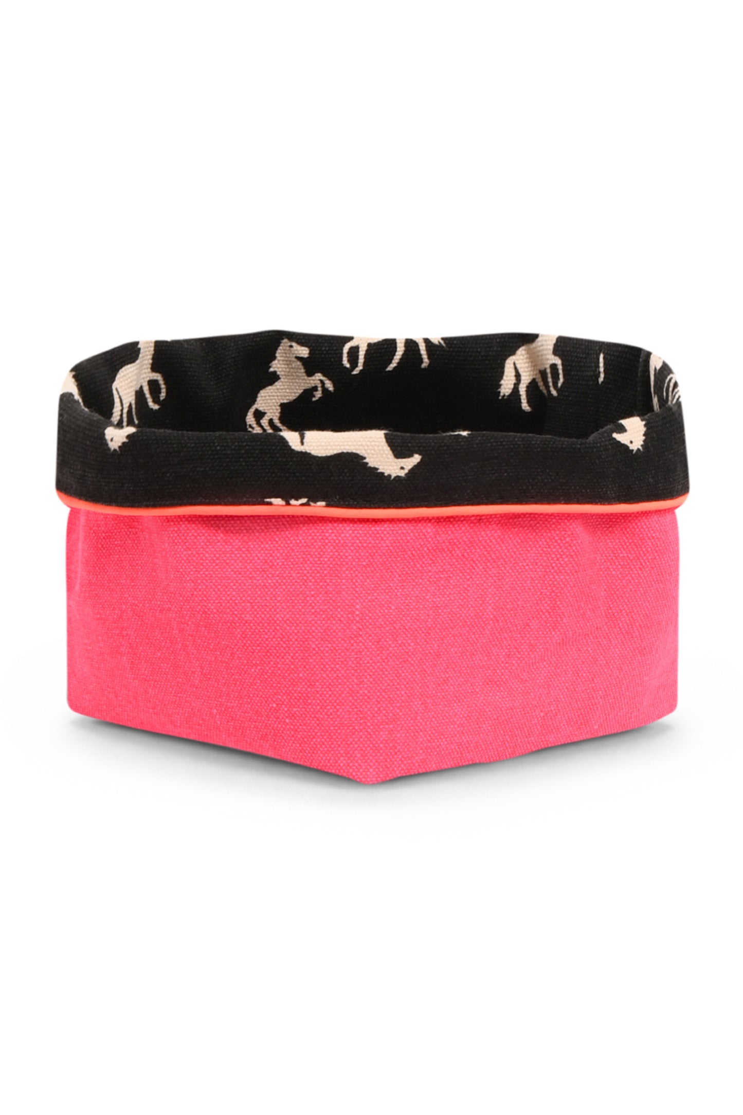 REVERSIBLE OLIVE FABRIC STORAGE POT | PONIES/PINK