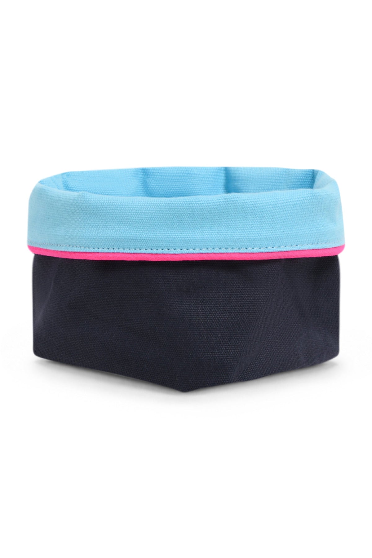 REVERSIBLE OLIVE FABRIC STORAGE POT | TURQUOISE/NAVY Cockatoo