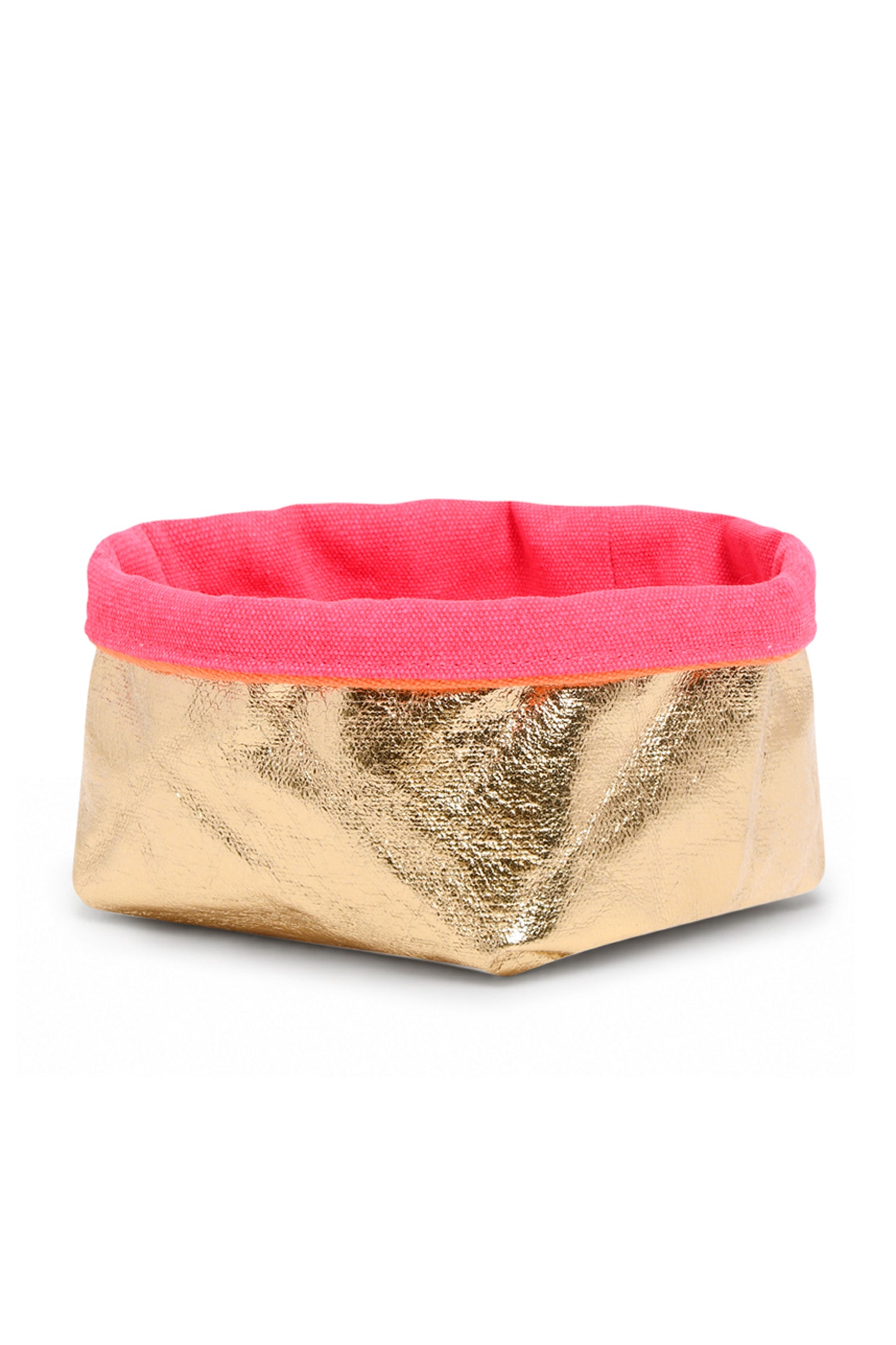 REVERSIBLE OLIVE FABRIC STORAGE POT | PINK/GOLD