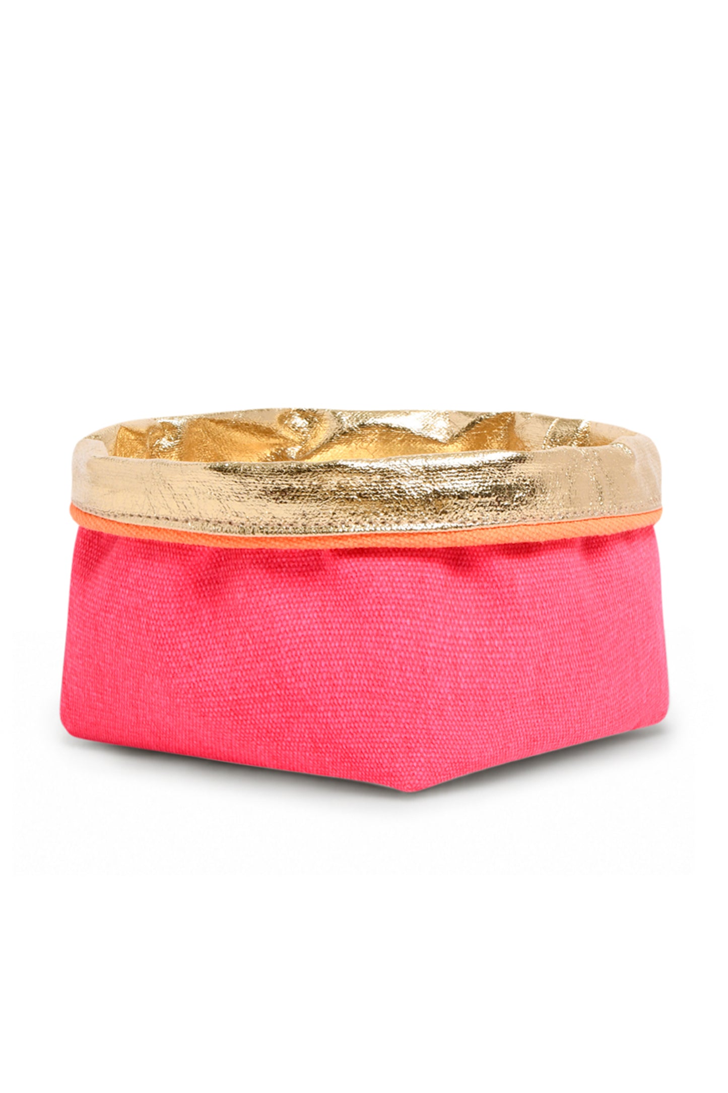 REVERSIBLE OLIVE FABRIC STORAGE POT | PINK/GOLD