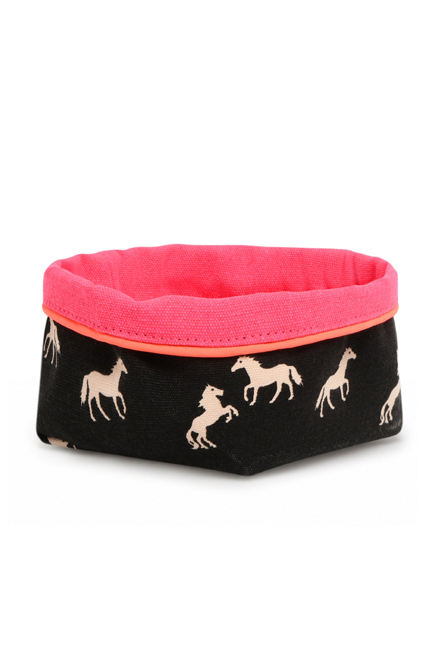 REVERSIBLE OLIVE FABRIC STORAGE POT | PONIES/PINK