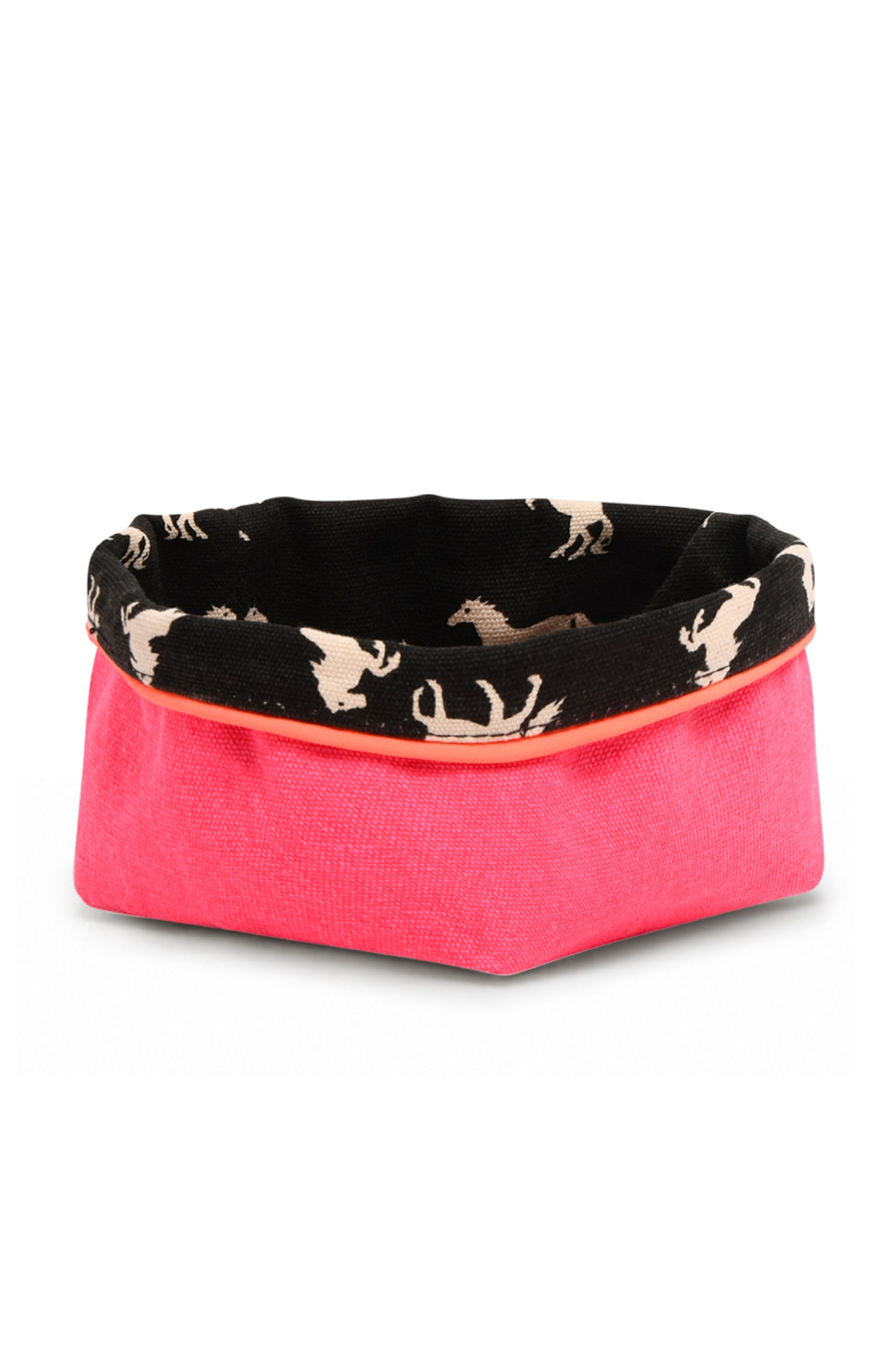 REVERSIBLE OLIVE FABRIC STORAGE POT | PONIES/PINK