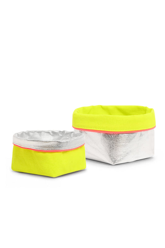 REVERSIBLE OLIVE FABRIC STORAGE POT | SILVER/YELLOW Cockatoo