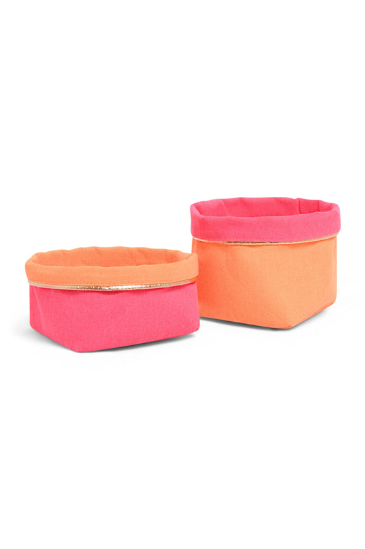 REVERSIBLE OLIVE FABRIC STORAGE POT | PINK/ORANGE Cockatoo