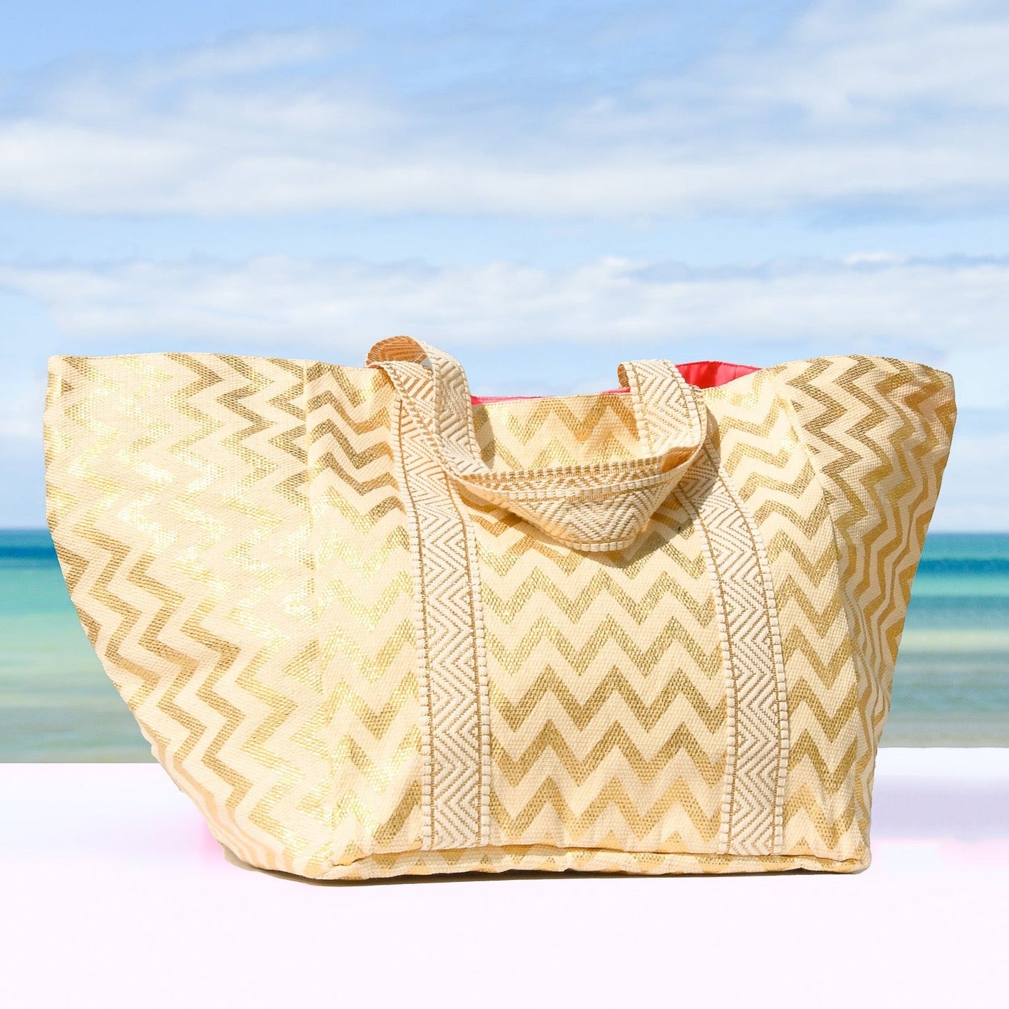 ZIG ZAG BEACH BAG - Cockatoo