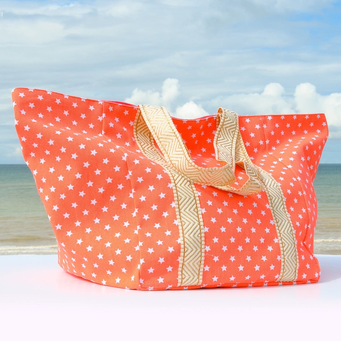 ORANGE STARRY BEACH BAG